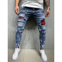Calça Feminina Jeans Azul Rasgado Estampa - Compre Agora Online